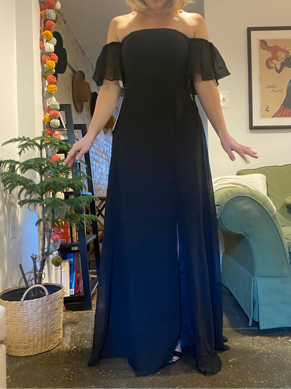 Azazie flutter sleeve black bridesmaid dress